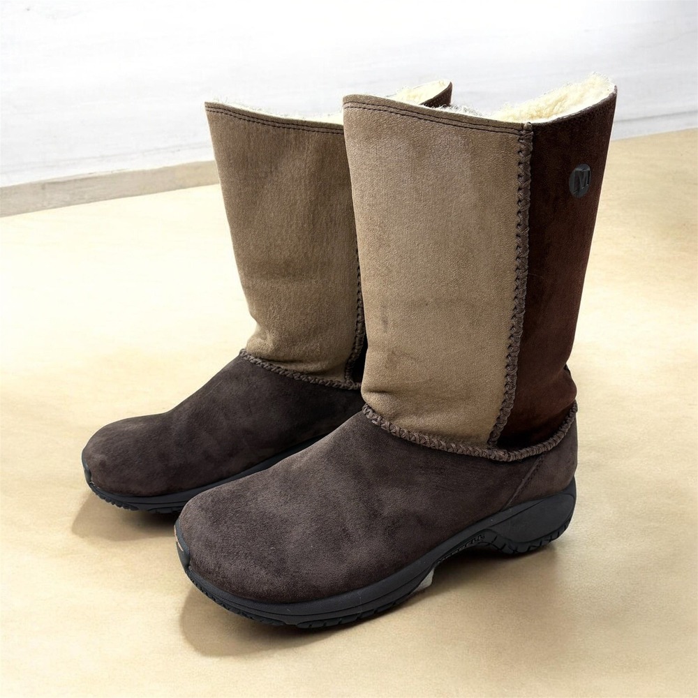 Merrell 6.5 Women's Encore Stitch Boot Espresso Brown Leather Shearling …